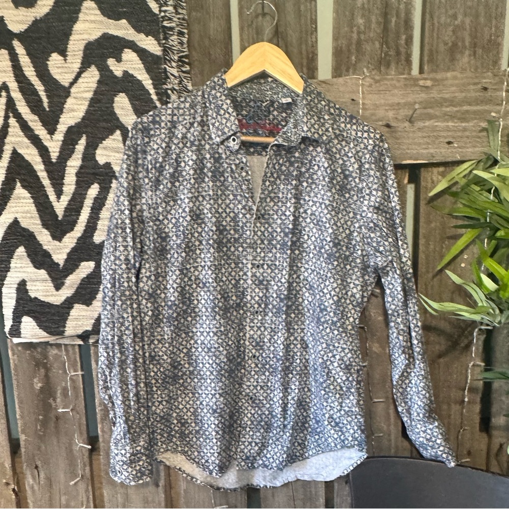 Robert Graham Blue and White Printed Button-Up Western Shirt